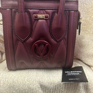 Valentino Deep Red Satchel with Structured Design and Gold Hardware